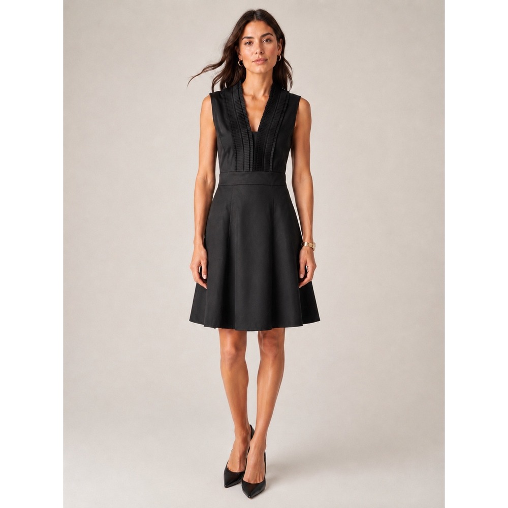 Merona Womens Pleated V Neck Fit and Flare Dress 10 Classic Professional Black